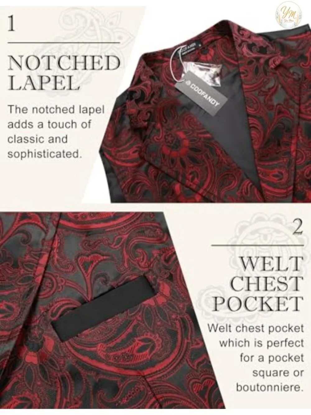 Suit Vest Paisley Floral Victorian Gothic Steampunk Notched Lapel Tuxedo